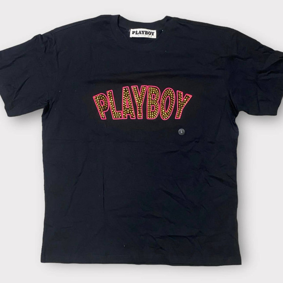 Playboy Pacsun black Tee with Bling PLAYBOY on front in stones size large NWT - Picture 1 of 3